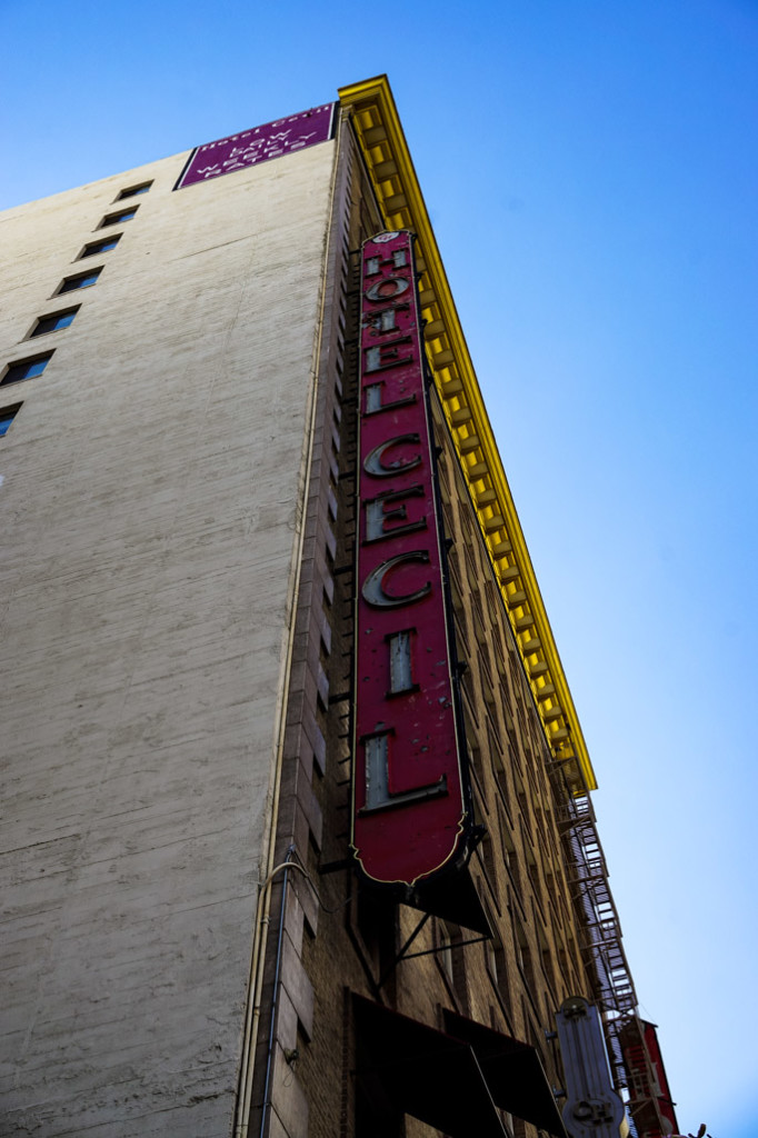 Cecil Hotel's neon sign. 