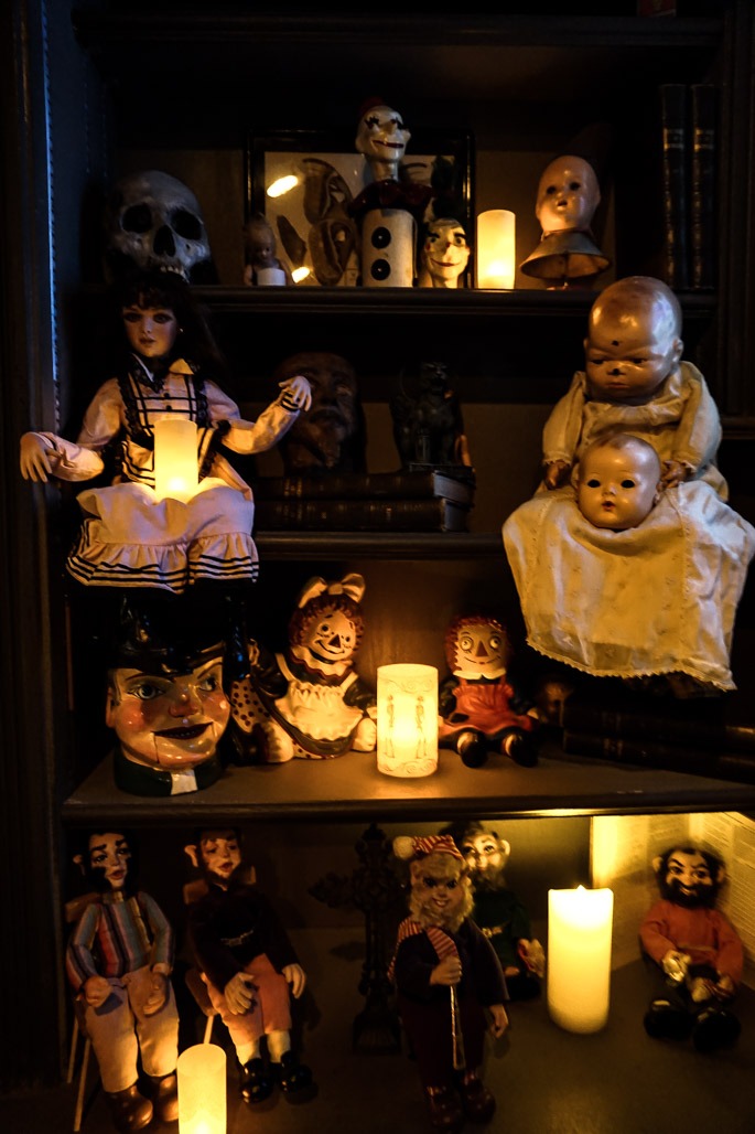 Spooky dolls inside of The Haunted Museum in Las Vegas. 