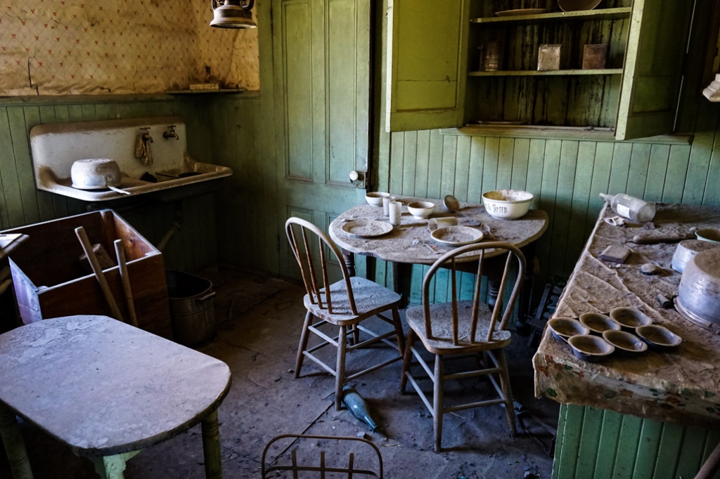 Inside the kitchen of a house in Bodie. 