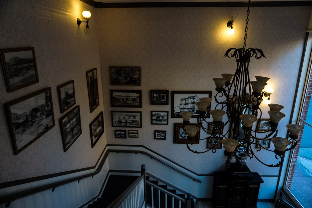 Stairs inside haunted Horton Grand Hotel, San Diego. 