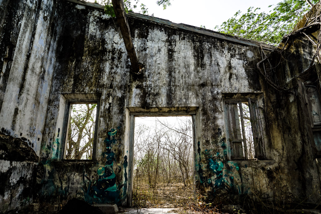 Abandoned building at a haunted Mexican ghost town, Misnebalam. 