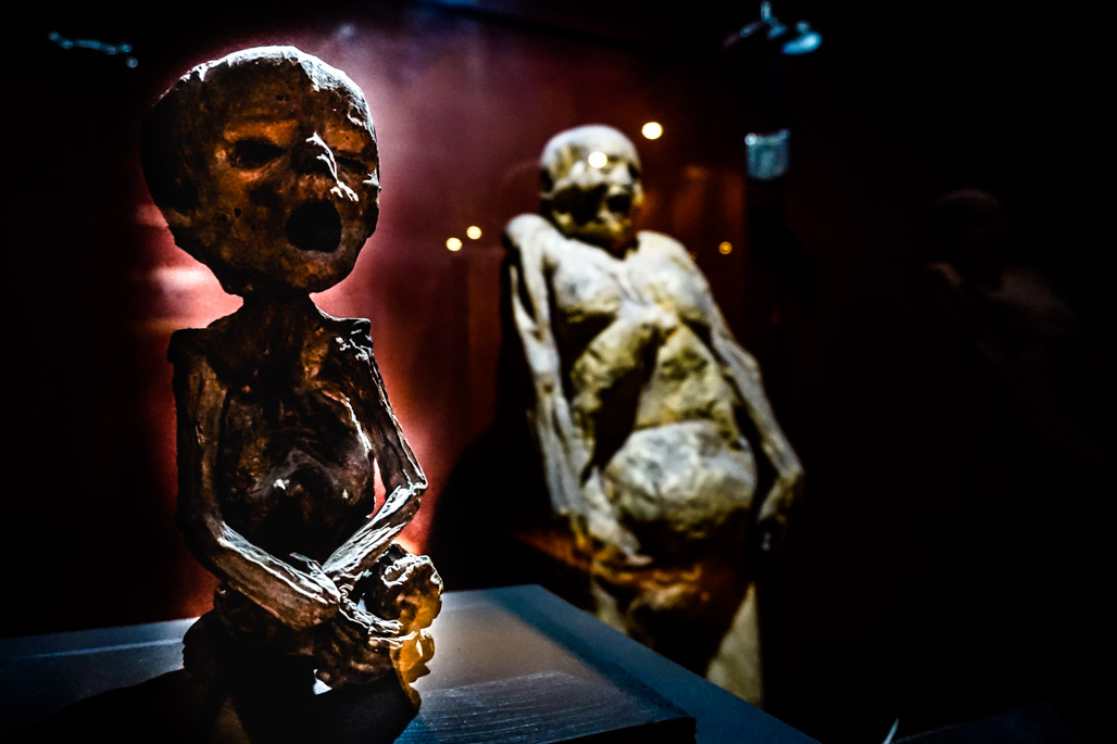 Haunted mummy museum in Guanajuato, Mexico. 