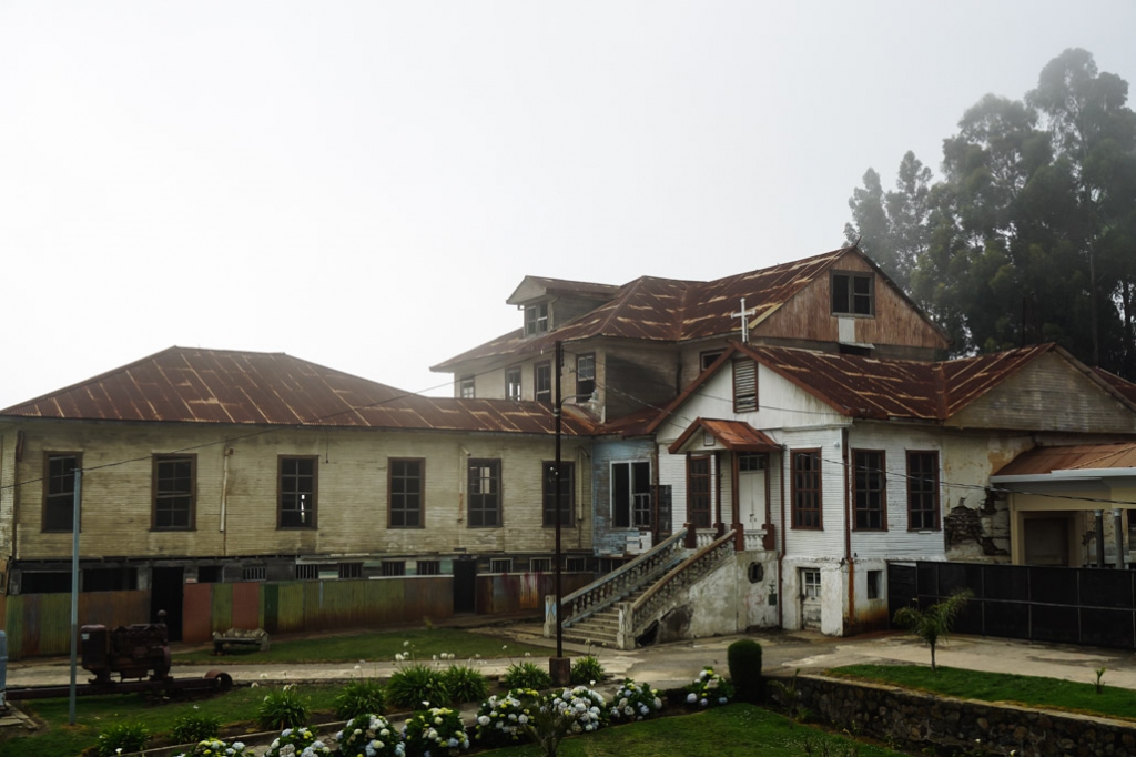 Ghostly fog covered abandoned asylum in Costa Rica. 