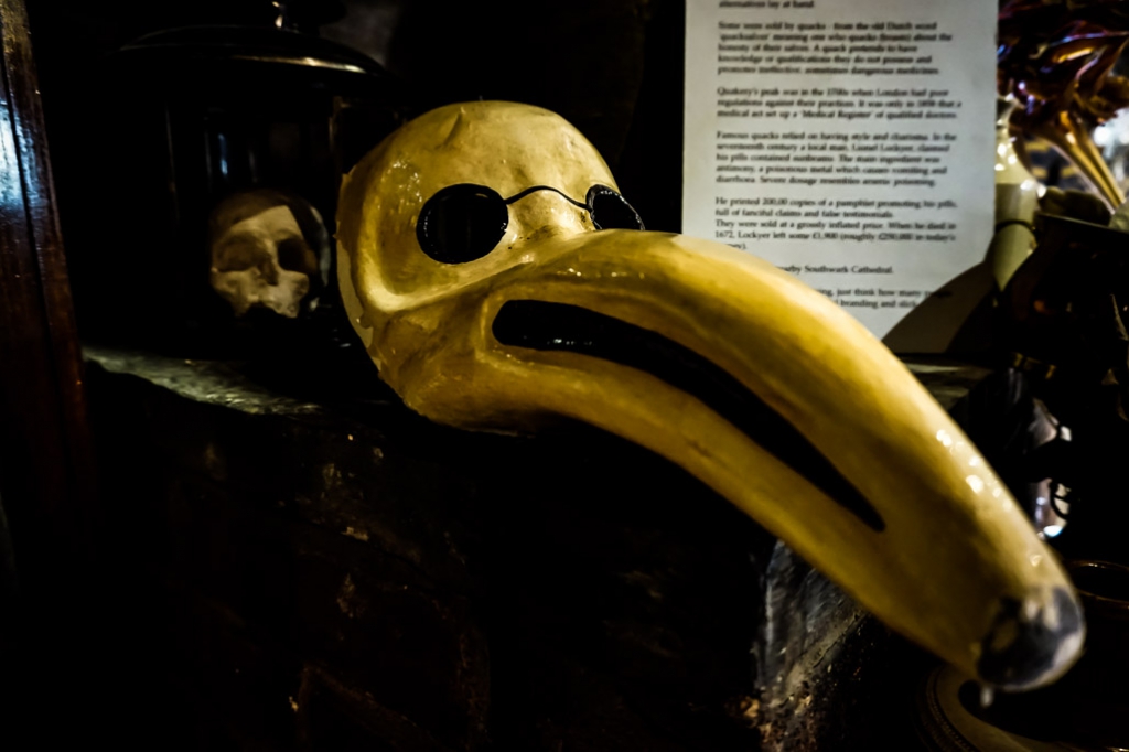 Plague Mask inside London Old Operating Theater. 