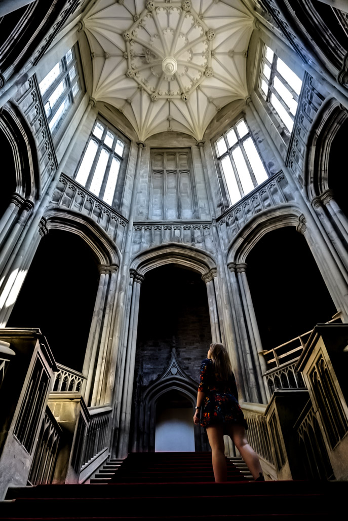 Stairs in haunted Margam Castle. 