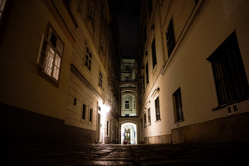 Haunted Blood Street in Vienna by night. 