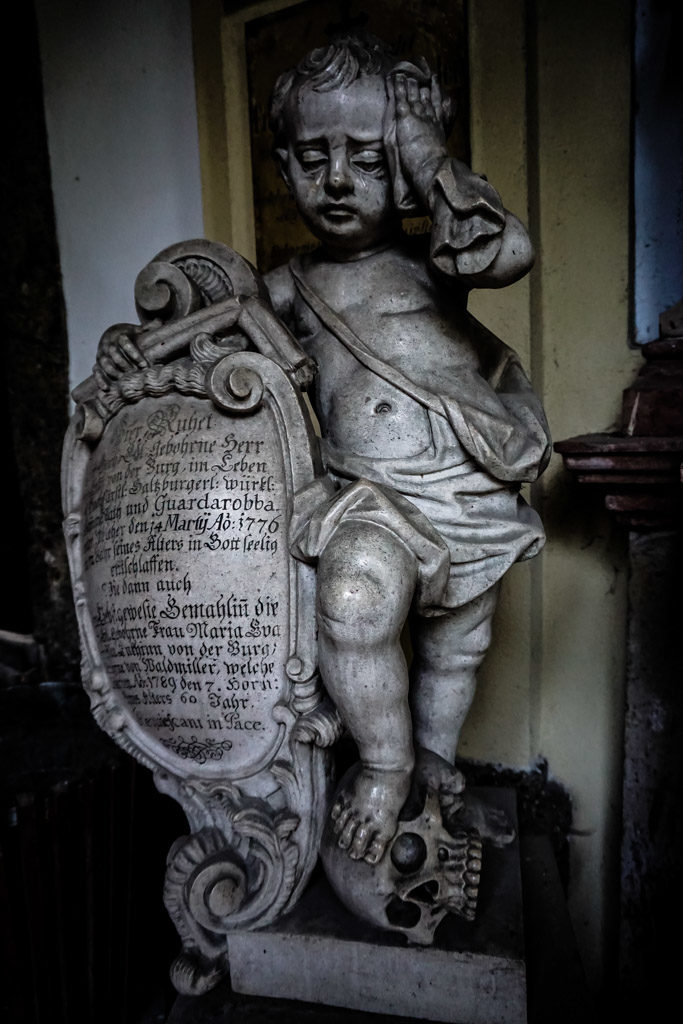 gothic headstone symbol in St Sebastian's Cemetery, Salzburg Austria