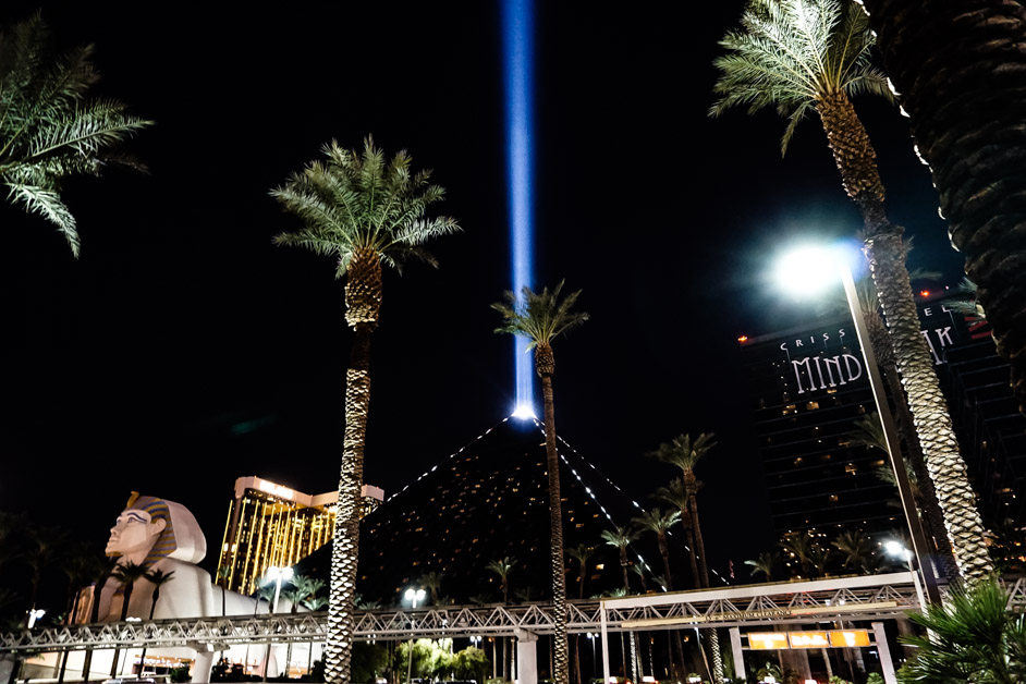 Luxor pyramid at night. 