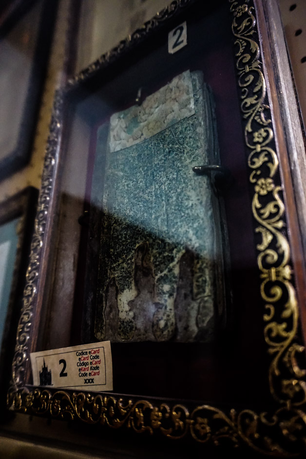 Museum of Purgatory burned handprint on book. 