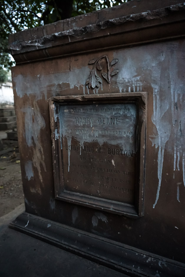 Tombstone in Lothian Cemetery of Delhi, India. 