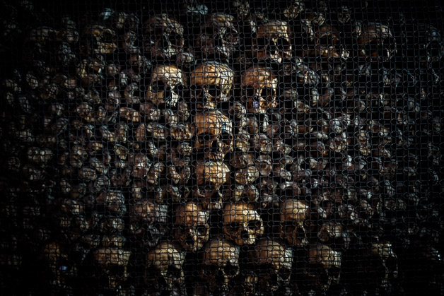 Creepy ossuary in Milan. Skulls. 