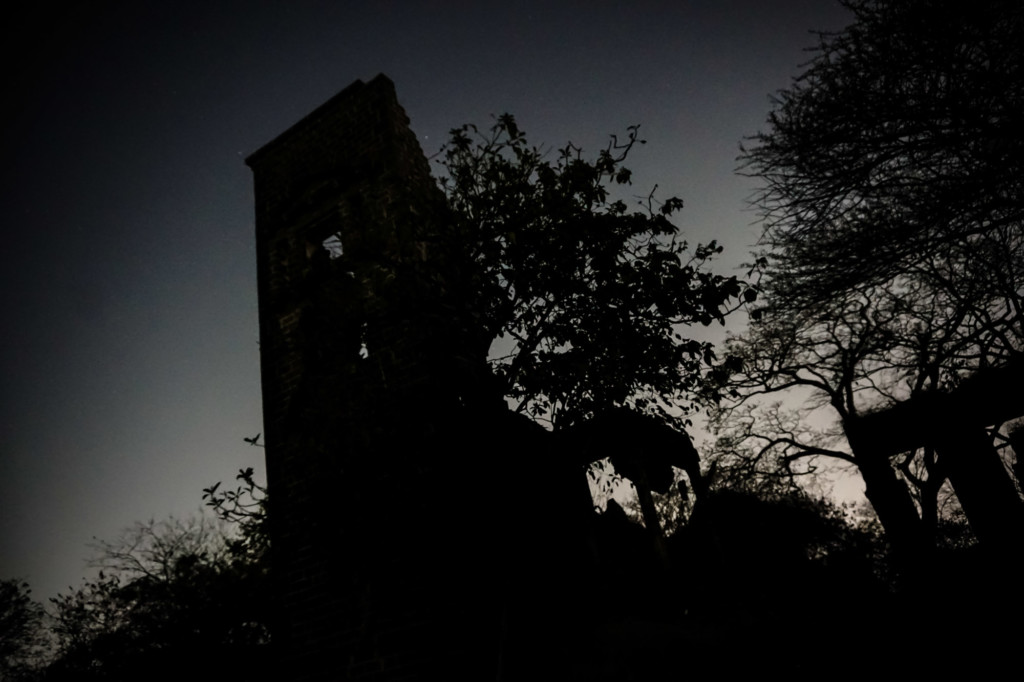 Abandoned mansion at night. 