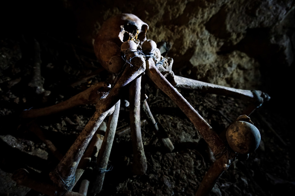 Strange bone creature in the illegal tunnels of the Paris Catacombs. 