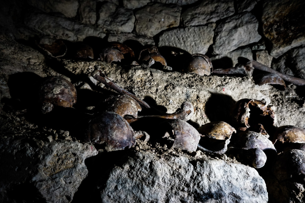 Forbidden side of the Catacombs in Paris. 