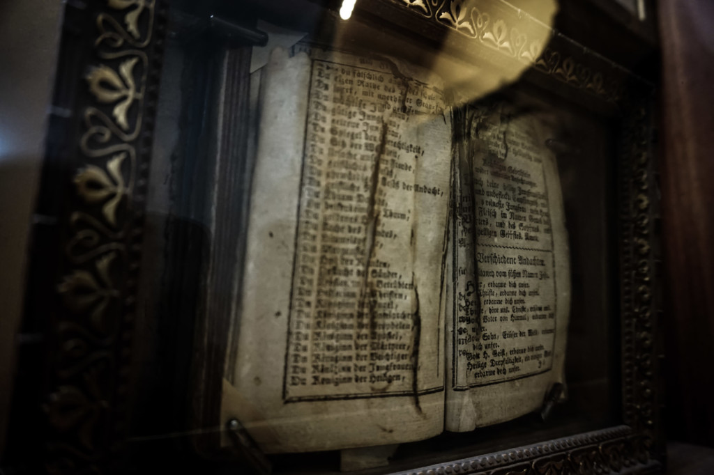 A book on display in the Museum of Purgatory in Rome. 