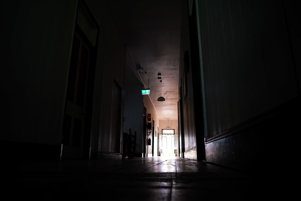 Hallway of the spooky Australian Hotel. 