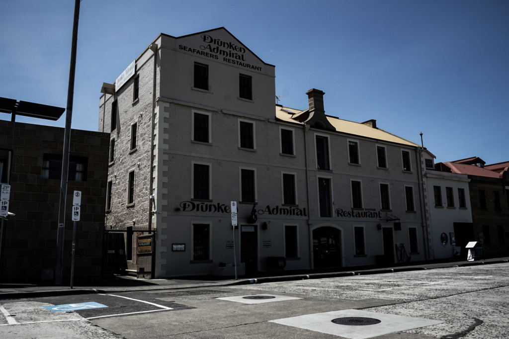 Outside the haunted Drunken Admiral in Hobart. 