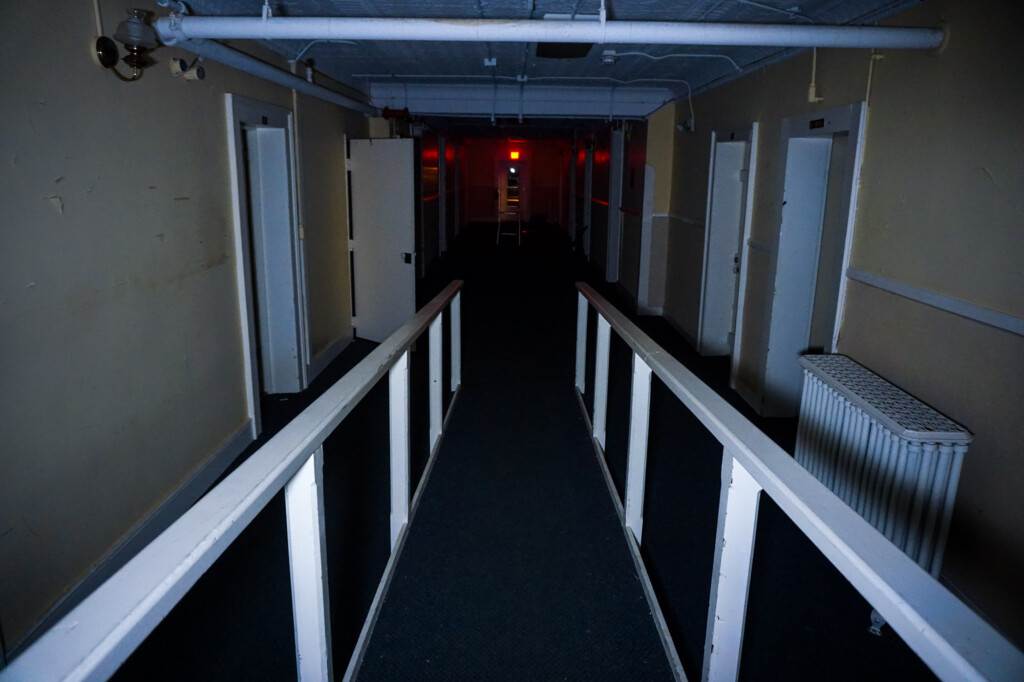 Hallway in the haunted infirmary of Lancaster, Ohio. 